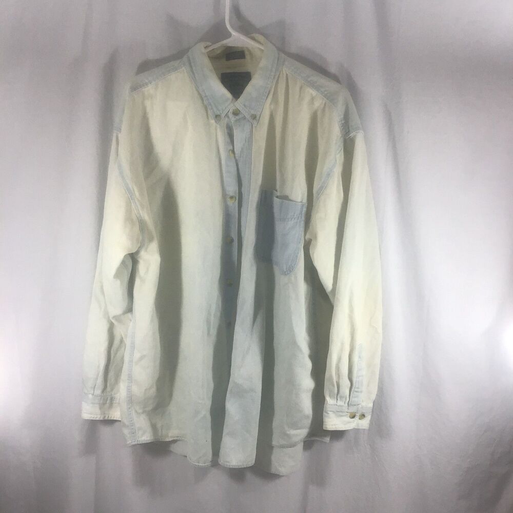Vintage AllSport All Season Denim Color Block Shirt White Blue XL 90s